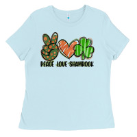 Baby Blue peace love shamrock Ladies Tee - FaDigitalArtStudio