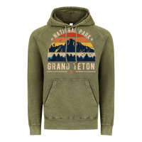 Vintage Olive national park grand teton vintage retro hiking Vintage Hoodie - linhVisuals