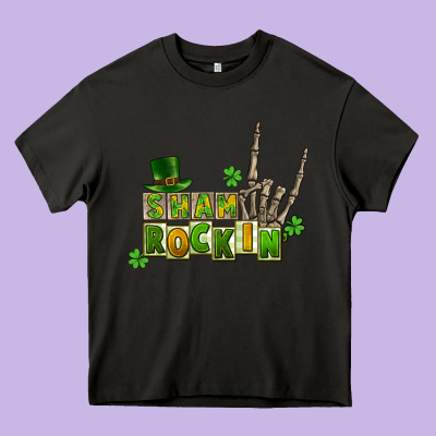 Sham Rockin Skeleton Hand St. Patrick's Heavy Core Tee Designed By Cowgirlartshop