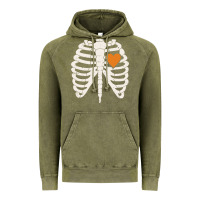 Vintage Olive skeleton rib case orange pumpkin heart vintage halloween anatomy costu Vintage Hoodie - linhVisuals