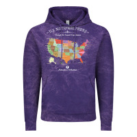 Cloud Purple us national parks map colorful with all 59 national parks Vintage Hoodie - linhVisuals