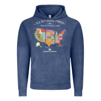 Vintage Denim us national parks map colorful with all 59 national parks Vintage Hoodie - linhVisuals