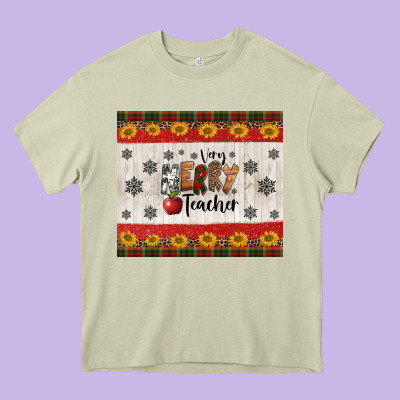 Very Merry Teacher Heavy Core Tee Designed By Jasminsmagicworld