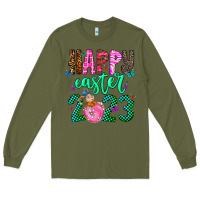 Army Green Happy Easter Long Sleeve Tee - CowhideDigitalArt