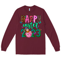 Burgundy Happy Easter Long Sleeve Tee - CowhideDigitalArt