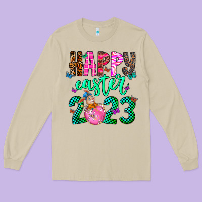 Happy Easter Long Sleeve Tee Designed By Cowhidedigitalart