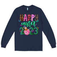 Navy Happy Easter Long Sleeve Tee - CowhideDigitalArt
