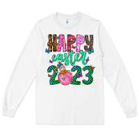 White Happy Easter Long Sleeve Tee - CowhideDigitalArt