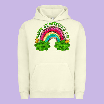 Happy St. Patrick's Day Rainbow And Shamrock Urban Hoodie Designed By Ranaportraitstore