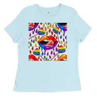 Baby Blue Pride lgbtq lips and heart lollipop seamless patte Ladies Tee - BundleAndBundleShop