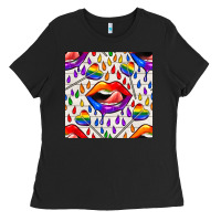 Pride Lgbtq Lips And Heart Lollipop Seamless Patte Ladies Tee | Teevron