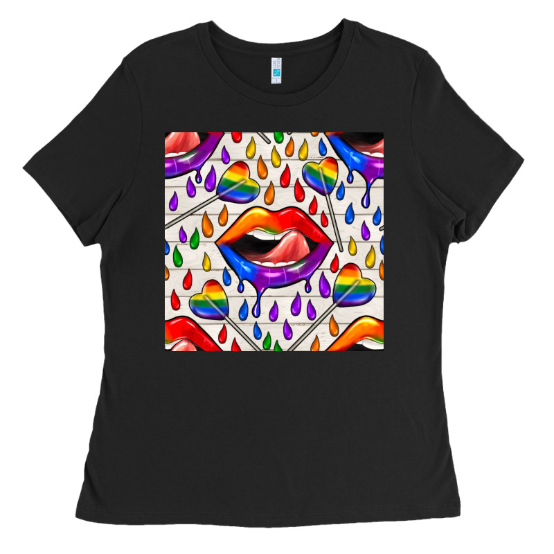 Pride Lgbtq Lips And Heart Lollipop Seamless Patte Ladies Tee by BundleAndBundleShop | Teevron