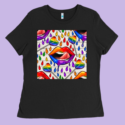 Pride Lgbtq Lips And Heart Lollipop Seamless Patte Ladies Tee Designed By Bundleandbundleshop