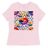 Bubblegum Pink Pride lgbtq lips and heart lollipop seamless patte Ladies Tee - BundleAndBundleShop