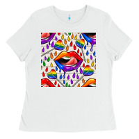 White Pride lgbtq lips and heart lollipop seamless patte Ladies Tee - BundleAndBundleShop