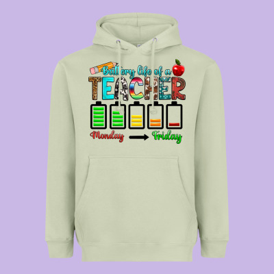 Battery Life Of A Teacher Monday Friday Heavyweight Hoodie Designed By Ranaportraitstore