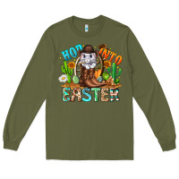Army Green Hop Into Easter Bunny Western Long Sleeve Tee - CowhideDigitalArt