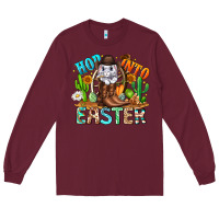 Burgundy Hop Into Easter Bunny Western Long Sleeve Tee - CowhideDigitalArt