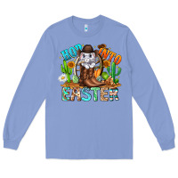 Colony Blue Hop Into Easter Bunny Western Long Sleeve Tee - CowhideDigitalArt