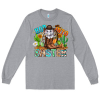 Heather Grey Hop Into Easter Bunny Western Long Sleeve Tee - CowhideDigitalArt