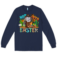 Navy Hop Into Easter Bunny Western Long Sleeve Tee - CowhideDigitalArt
