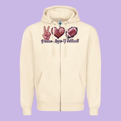 Peace Love Football Zipper Hoodie Designed By Jahusdesignshop