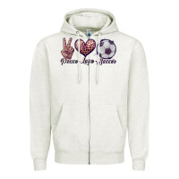 Oatmeal Heather peace love soccer Zipper Hoodie - JahusDesignShop