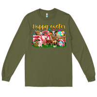 Army Green Happy Easter Animal Car Long Sleeve Tee - CowhideDigitalArt
