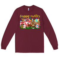 Burgundy Happy Easter Animal Car Long Sleeve Tee - CowhideDigitalArt