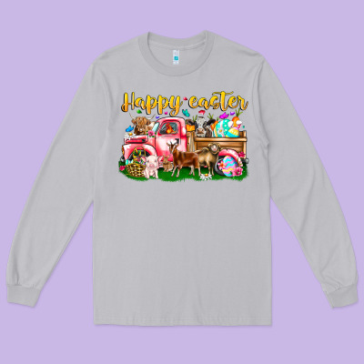 Happy Easter Animal Car Long Sleeve Tee Designed By Cowhidedigitalart
