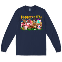 Navy Happy Easter Animal Car Long Sleeve Tee - CowhideDigitalArt