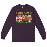 Plum Happy Easter Animal Car Long Sleeve Tee - CowhideDigitalArt