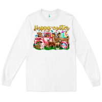 White Happy Easter Animal Car Long Sleeve Tee - CowhideDigitalArt