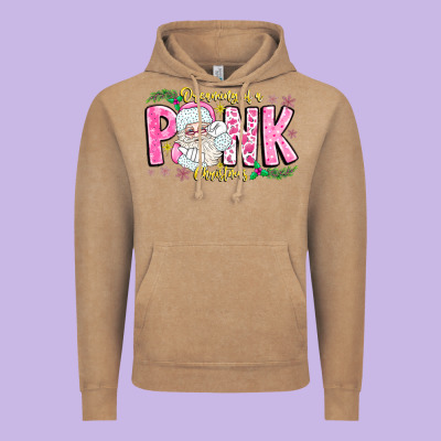 Dreaming Of A Pink Christmas Vintage Hoodie Designed By Cowhidedigitalart