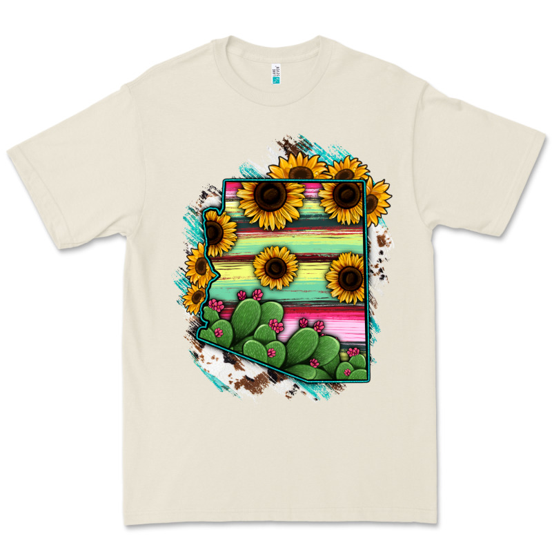 Arizona Map Sunflower Cactus Serape Premium Tee by RanaPortraitStore | Teevron