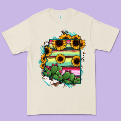 Arizona Map Sunflower Cactus Serape Premium Tee Designed By Ranaportraitstore