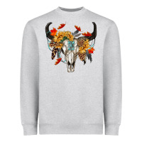 Heather Grey Fall Bull Skull Heavyweight Sweatshirt - RanaPortraitStore