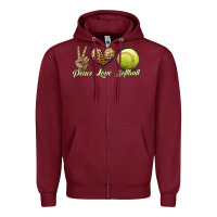 Burgundy peace love softball Zipper Hoodie - JahusDesignShop