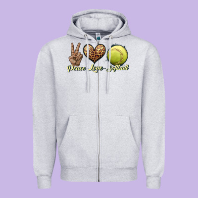Peace Love Softball Zipper Hoodie Designed By Jahusdesignshop