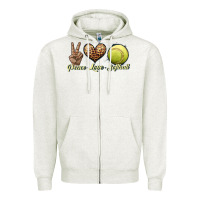 Oatmeal Heather peace love softball Zipper Hoodie - JahusDesignShop