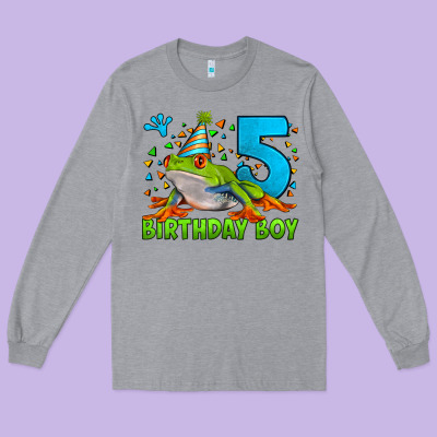 Birthday Boy Frog Age 5 Long Sleeve Tee Designed By Lillyallendesigns