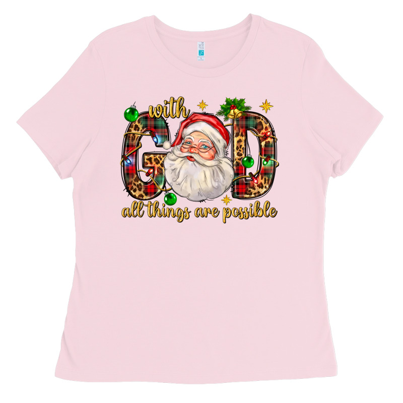 With God All Things Are Possible With Santa Claus Bbs Ladies Tee by BundleAndBundleShop | Teevron