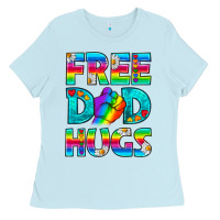 Baby Blue Pride LGBTQ Free Dad Hugs Ladies Tee - BundleAndBundleShop