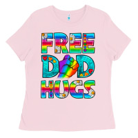 Bubblegum Pink Pride LGBTQ Free Dad Hugs Ladies Tee - BundleAndBundleShop