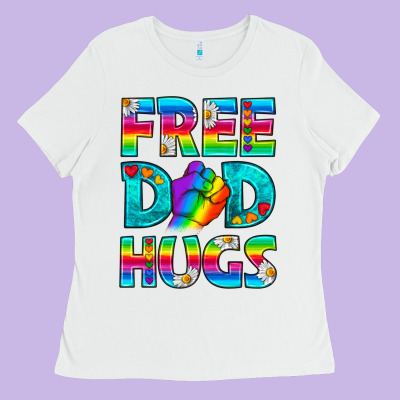 Pride Lgbtq Free Dad Hugs Ladies Tee Designed By Bundleandbundleshop