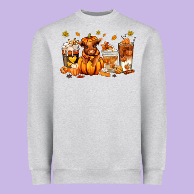 Fall Autumn Cow Pumpkin Coffee Cups Heavyweight Sweatshirt Designed By Ranaportraitstore