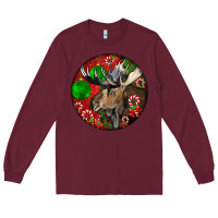 Burgundy moose buck deer christmas Long Sleeve Tee - LillyAllenDesigns