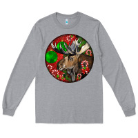 Heather Grey moose buck deer christmas Long Sleeve Tee - LillyAllenDesigns