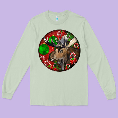 Moose Buck Deer Christmas Long Sleeve Tee Designed By Lillyallendesigns