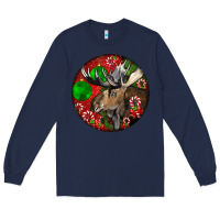 Navy moose buck deer christmas Long Sleeve Tee - LillyAllenDesigns